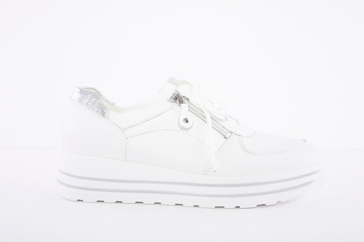 WALDLAUFER - 758009 LANA - LACED WEDGE COMFORT SHOE - WHITE/SILVER