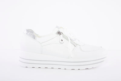 WALDLAUFER - 758009 LANA - LACED WEDGE COMFORT SHOE - WHITE/SILVER