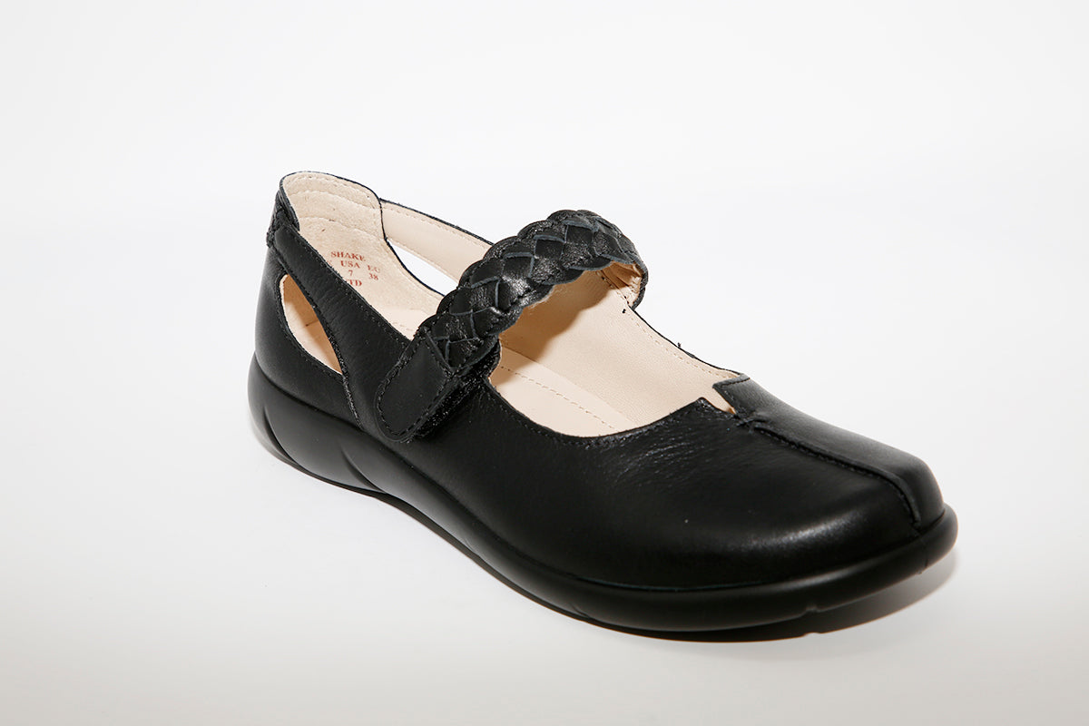 HOTTER - SHAKE Black Leather Flat Shoes