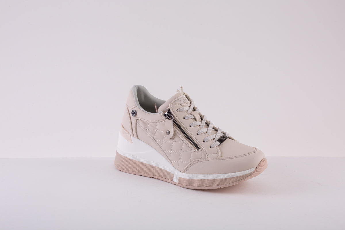 XTI 140063 ZIP/LACE WEDGE SHOE - CREAM