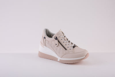 XTI 140063 ZIP/LACE WEDGE SHOE - CREAM