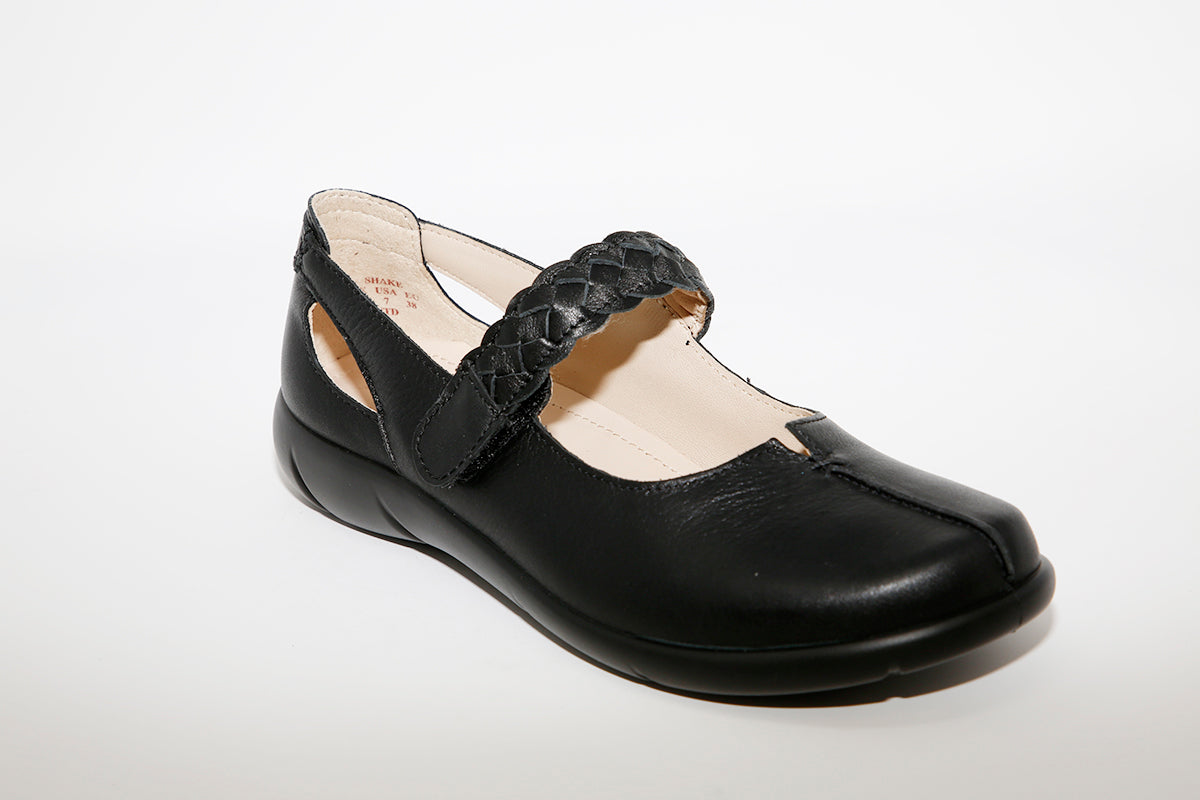 HOTTER - Shake Black Leather Velcro Comfort Shoe
