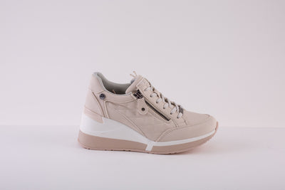 XTI 140063 ZIP/LACE WEDGE SHOE - CREAM