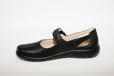 HOTTER - Shake Black Leather Velcro Comfort Shoe