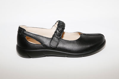 HOTTER - Shake Black Leather Velcro Comfort Shoe
