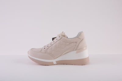 XTI 140063 ZIP/LACE WEDGE SHOE - CREAM