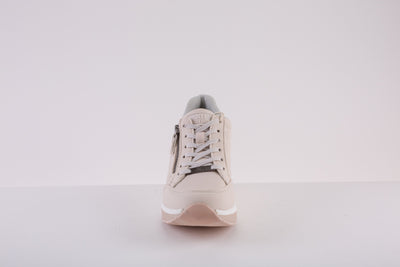 XTI 140063 ZIP/LACE WEDGE SHOE - CREAM