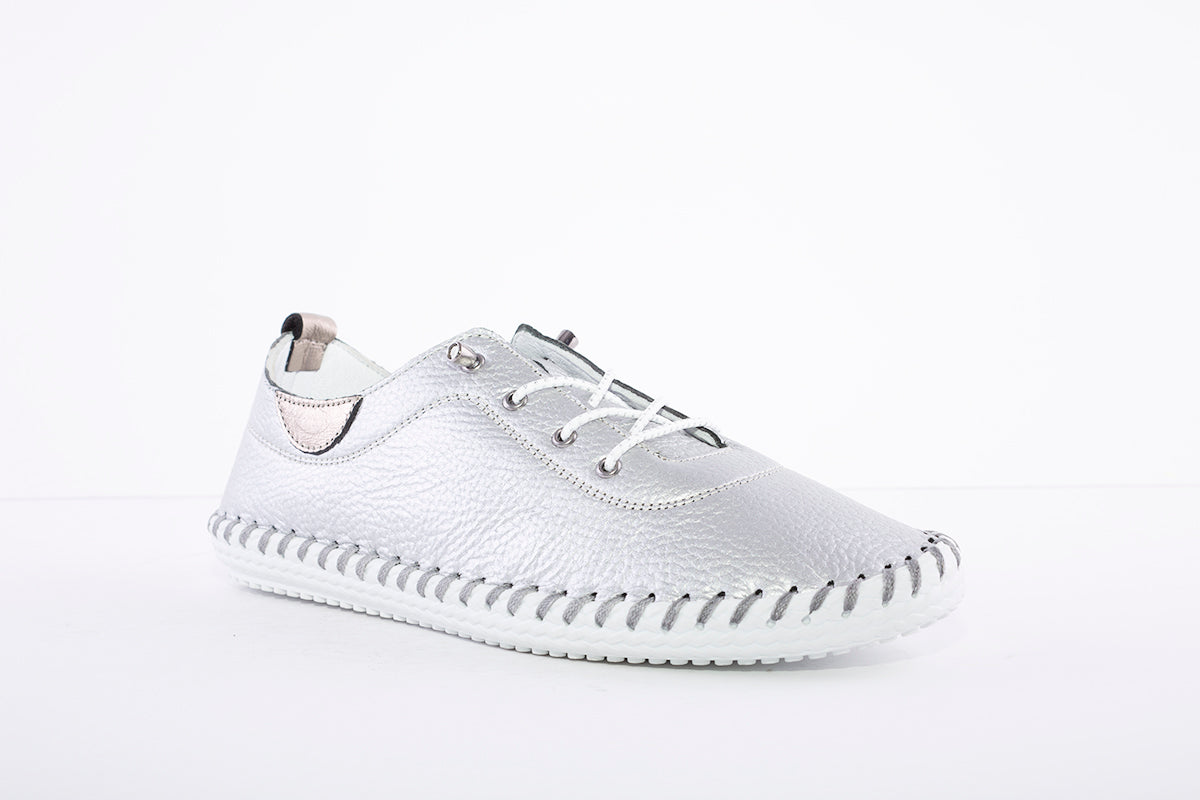 LUNAR - FLE030 St Ives Leather Plimsoll Silver