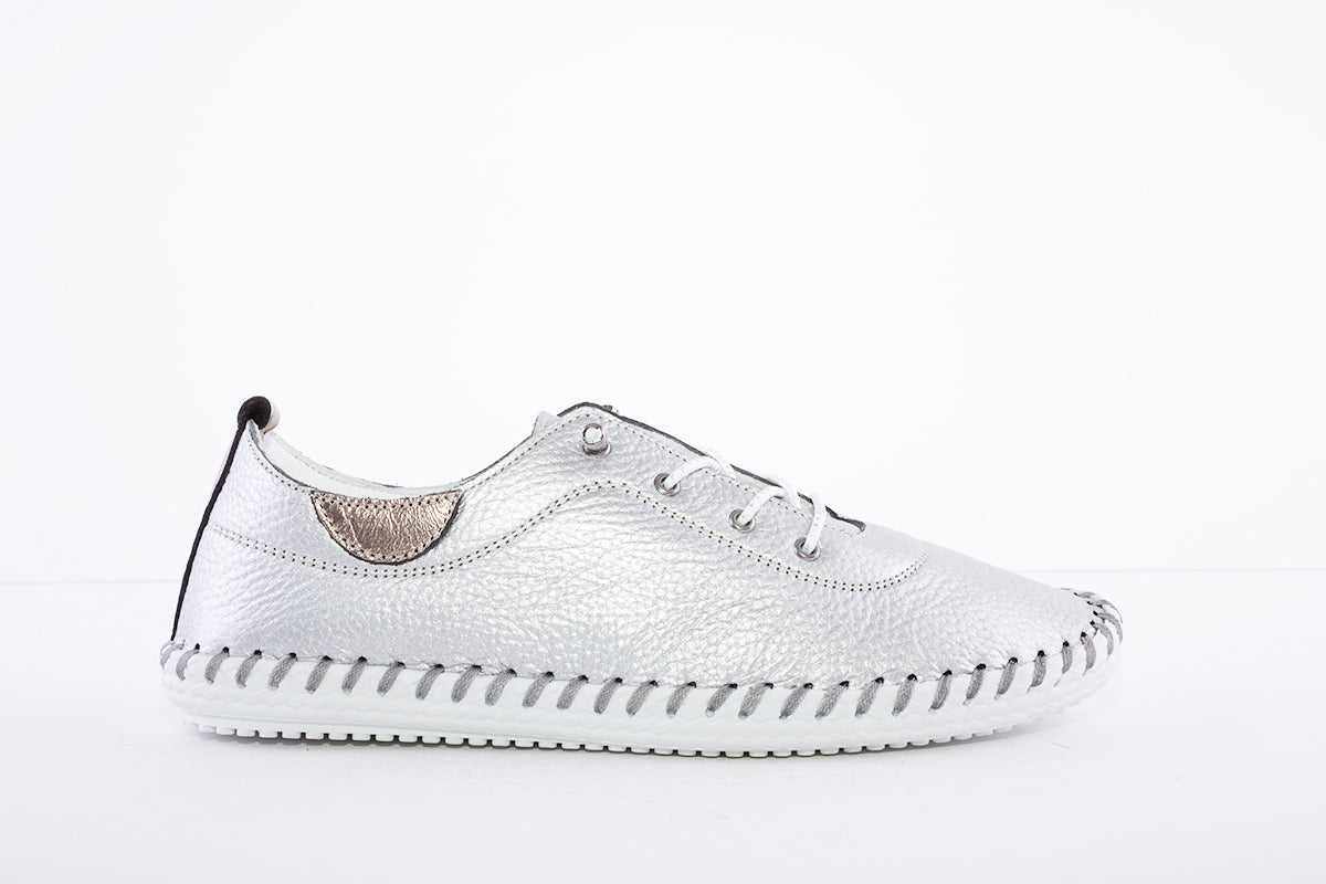 LUNAR - FLE030 St Ives Leather Plimsoll Silver