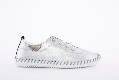 LUNAR - FLE030 St Ives Leather Plimsoll Silver
