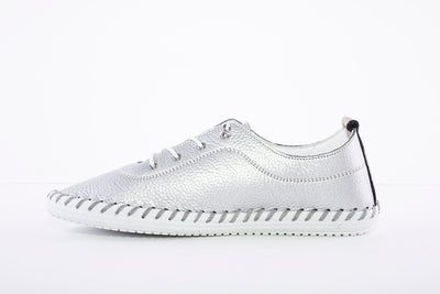 LUNAR - FLE030 St Ives Leather Plimsoll Silver
