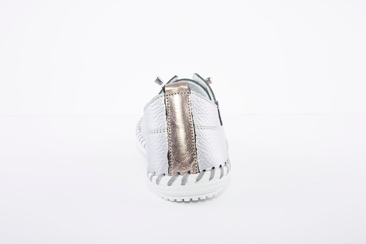 LUNAR - FLE030 St Ives Leather Plimsoll Silver