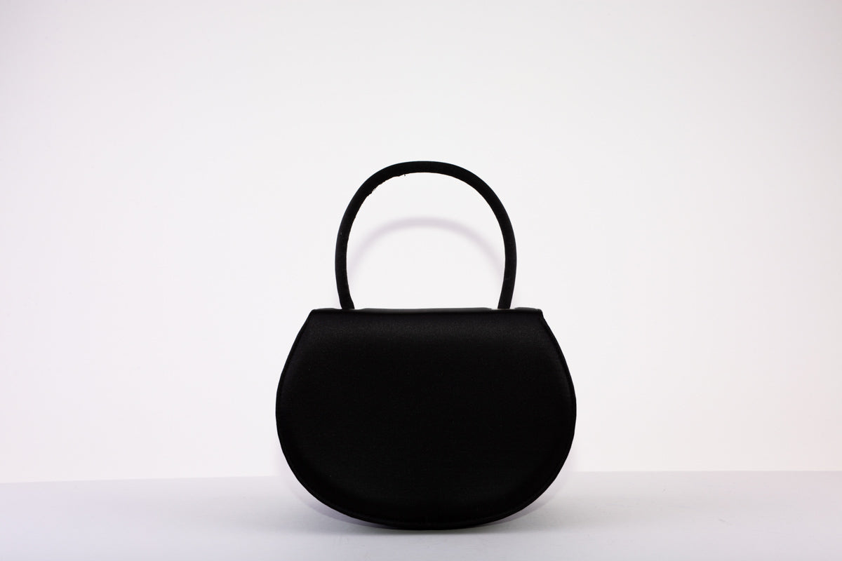 MARIAN SMALL HANDLE HALF CIRCLE SHAPED BAG - BLACK SATIN