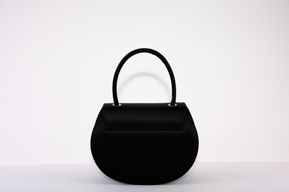 MARIAN SMALL HANDLE HALF CIRCLE SHAPED BAG - BLACK SATIN