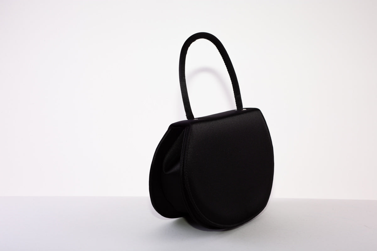MARIAN SMALL HANDLE HALF CIRCLE SHAPED BAG - BLACK SATIN