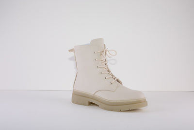 TAMARIS 25210-418  LOW HEEL ZIP/LACE ANKLE BOOT - CREAM