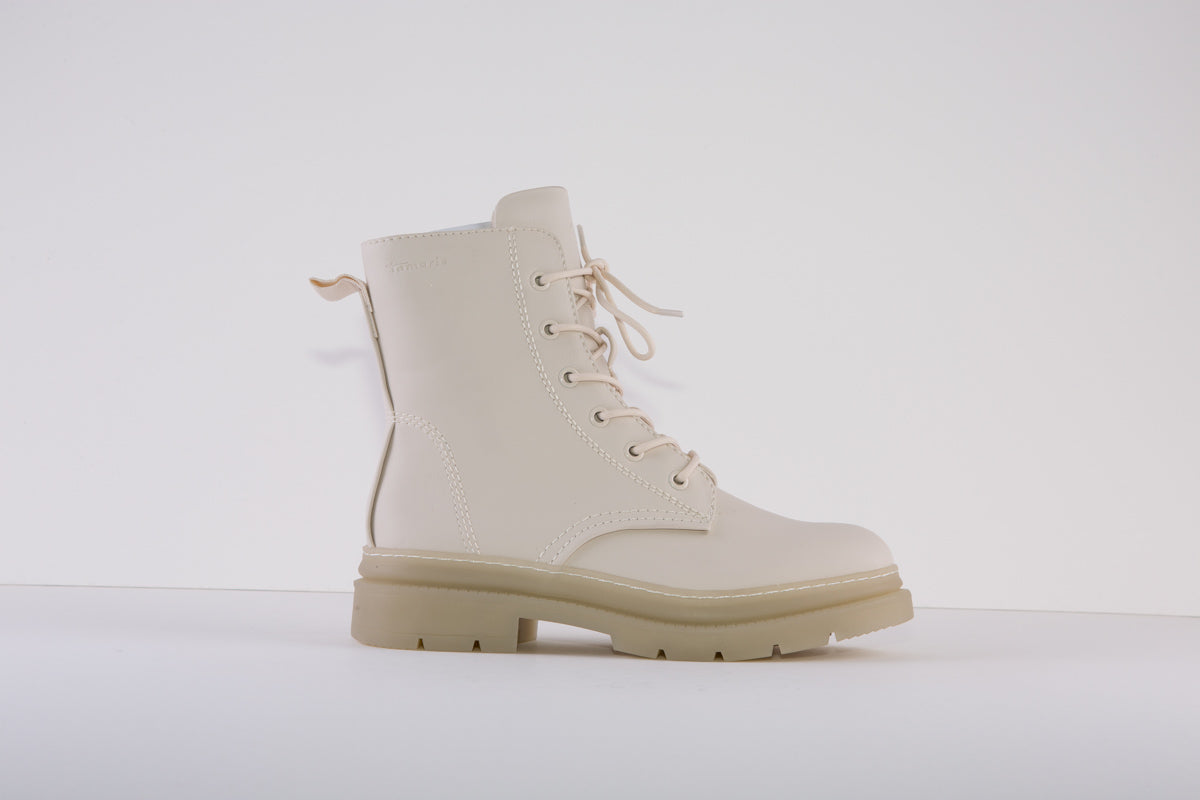 TAMARIS 25210-418  LOW HEEL ZIP/LACE ANKLE BOOT - CREAM