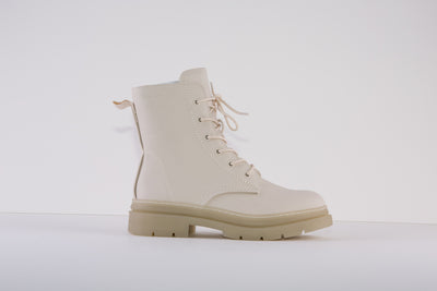 TAMARIS 25210-418  LOW HEEL ZIP/LACE ANKLE BOOT - CREAM