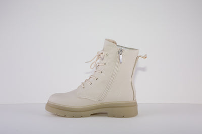 TAMARIS 25210-418  LOW HEEL ZIP/LACE ANKLE BOOT - CREAM