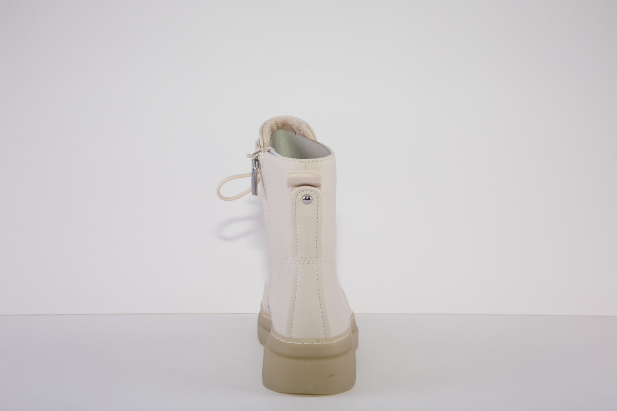 TAMARIS 25210-418  LOW HEEL ZIP/LACE ANKLE BOOT - CREAM