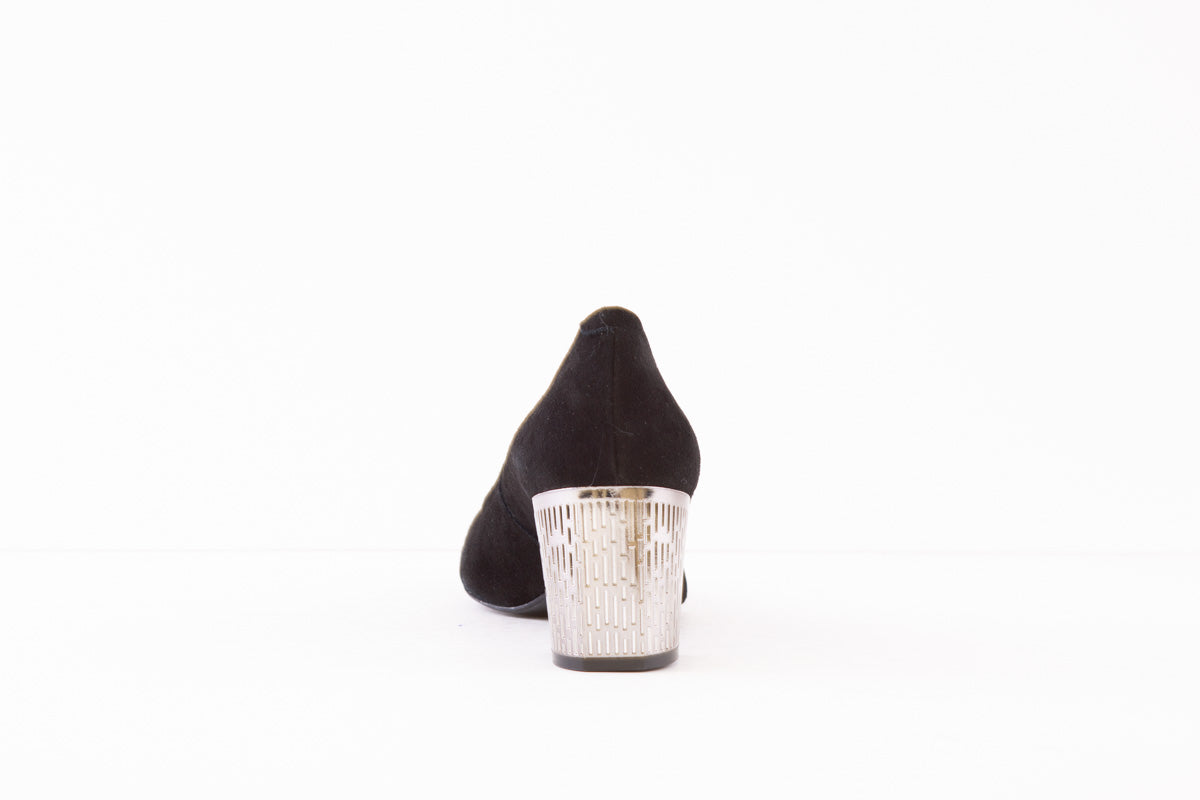 BIOECO - 5671 MEDIUM METAL HEEL COURT SHOE - BLACK SUEDE