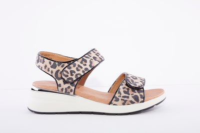 CAPRICE - LOW WEDGE VELCRO SANDAL - LEOPARD PRINT