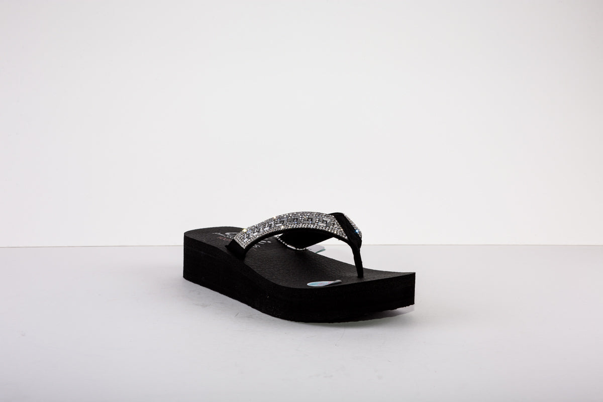 SKECHERS VINYASA-GEO QUEEN LOW WEDGE TOE-POST MULE - BLACK
