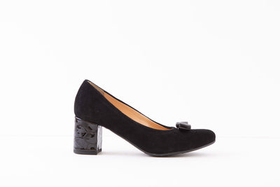 BIOECO 5856 BOCK HEEL COURT SHOE - BLACK SUEDE