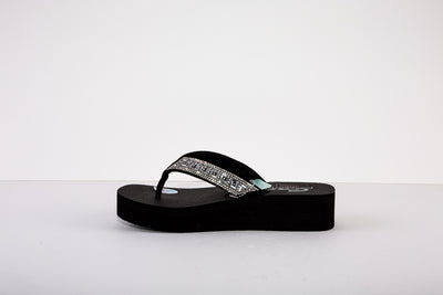 SKECHERS VINYASA-GEO QUEEN LOW WEDGE TOE-POST MULE - BLACK