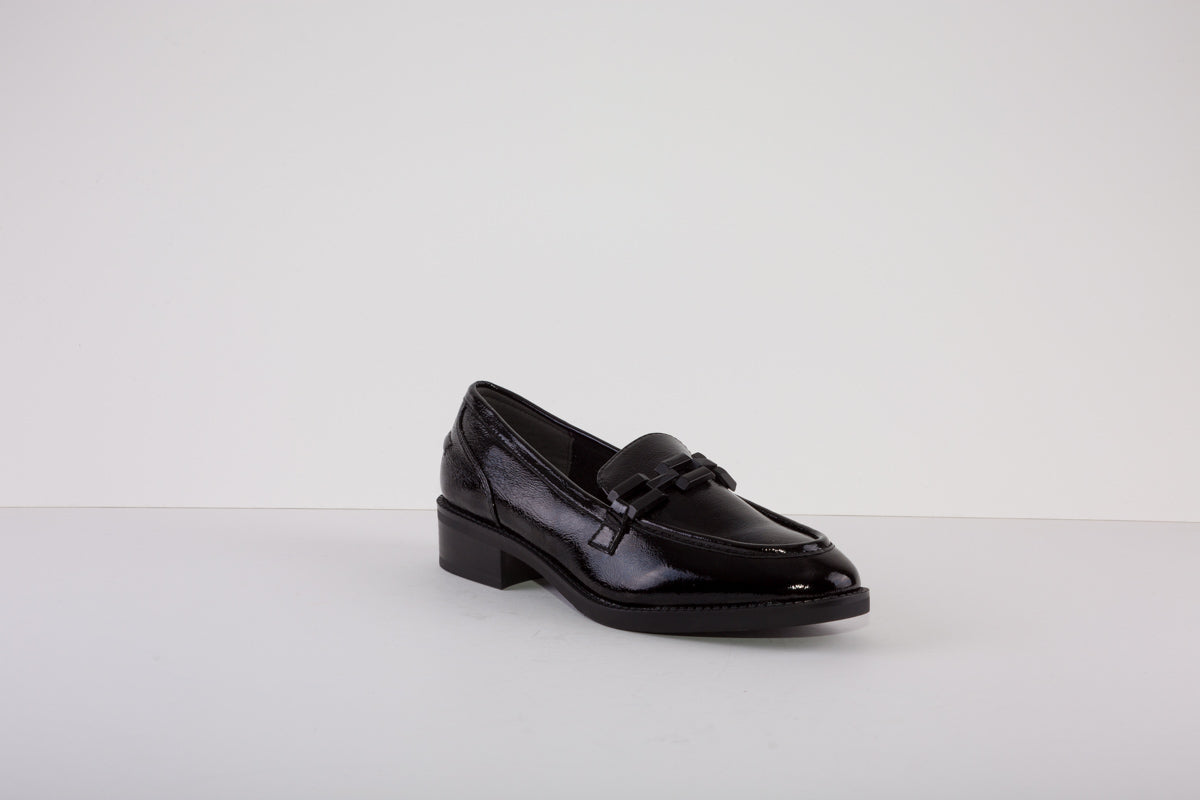 TAMARIS 24301-018 LOW HEEL SLIP-ON SHOE - BLACK PATENT