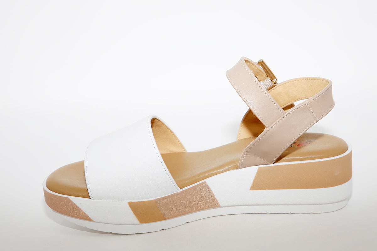 REPO - 11237 WEDGE SANDAL - WHITE/TAUPE
