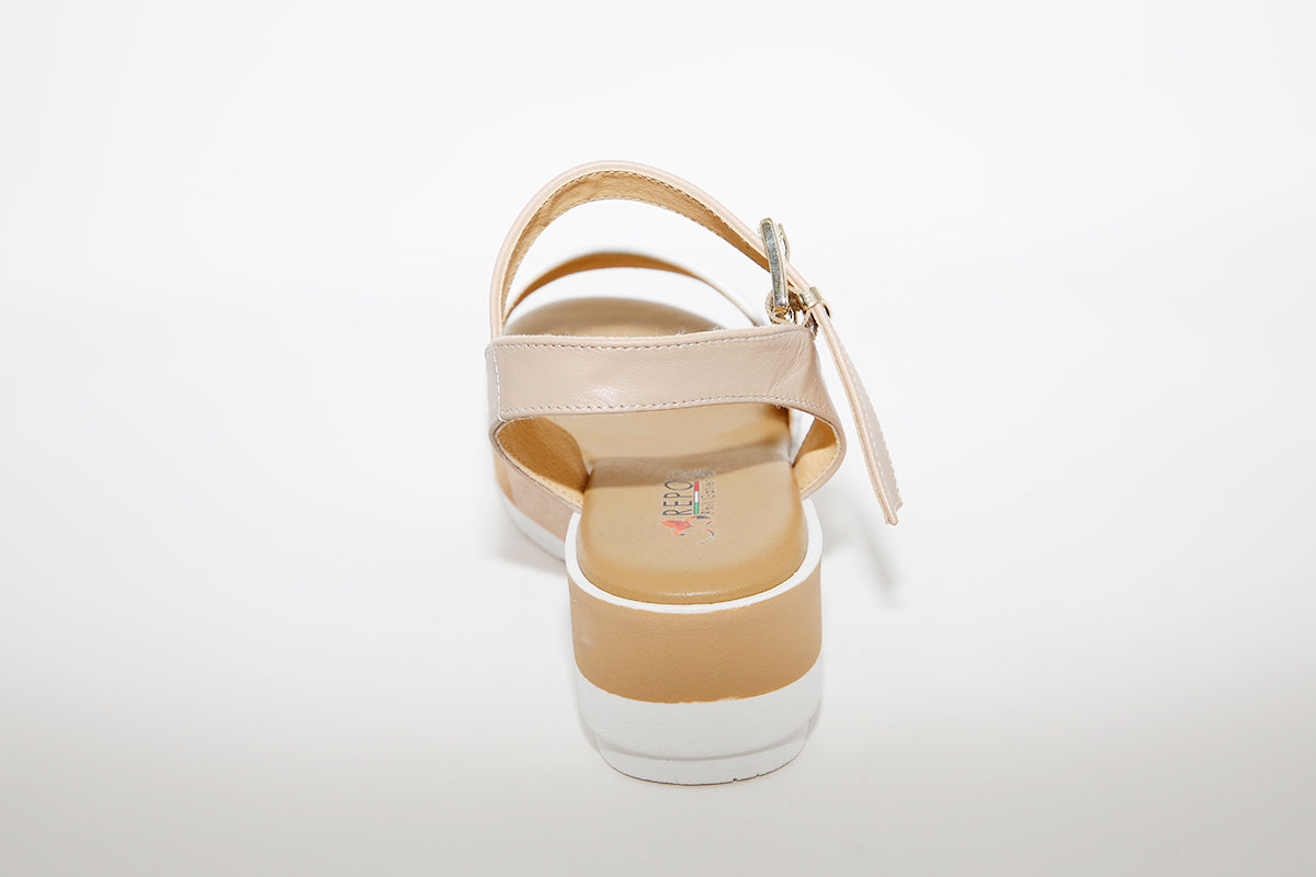 REPO - 11237 WEDGE SANDAL - WHITE/TAUPE