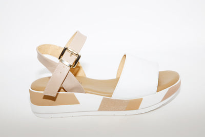 REPO - 11237 WEDGE SANDAL - WHITE/TAUPE