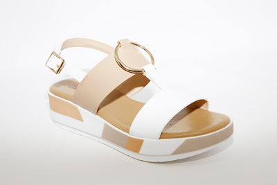 REPO - 11278 WEDGE SANDAL - WHITE/TAUPE