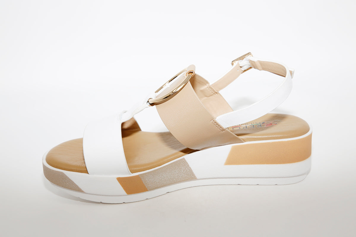REPO - 11278 WEDGE SANDAL - WHITE/TAUPE