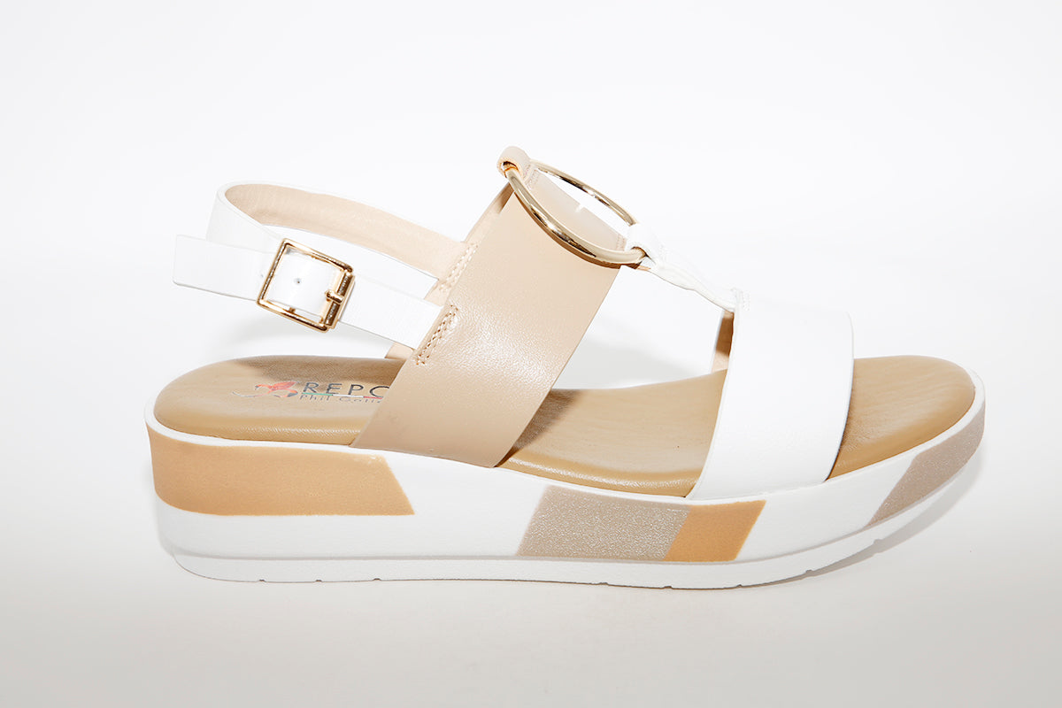 REPO - 11278 WEDGE SANDAL - WHITE/TAUPE
