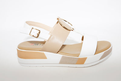 REPO - 11278 WEDGE SANDAL - WHITE/TAUPE