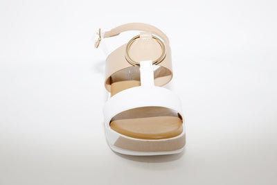 REPO - 11278 WEDGE SANDAL - WHITE/TAUPE