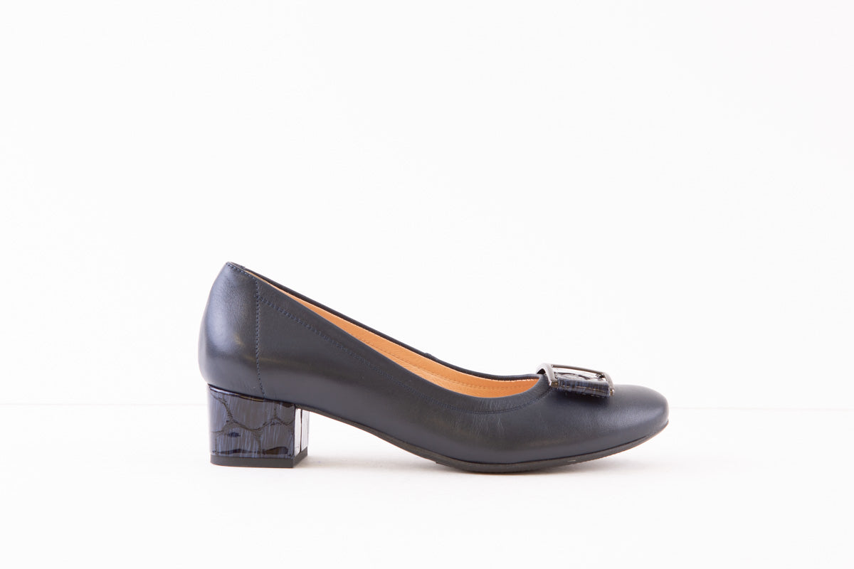 BIOECO - 5632 MEDIUM HEEL DRESSY SHOE - NAVY LEATHER