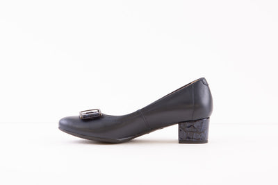 BIOECO - 5632 MEDIUM HEEL DRESSY SHOE - NAVY LEATHER