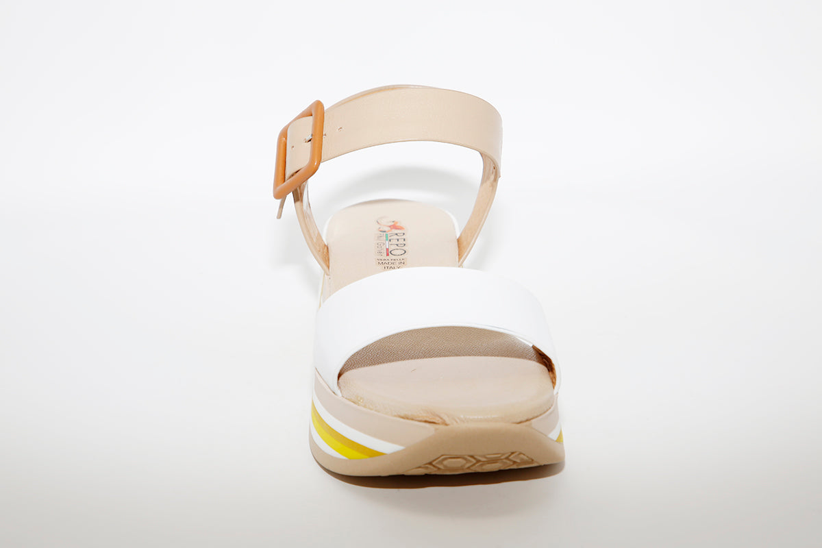REPO - 62548 WEDGE SANDAL - WHITE/TAUPE