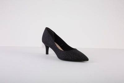 TAMARIS 22414-043  KITTEN HEEL COURT SHOE - BLACK/ GLITTER