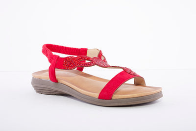 LUNAR - JLH111 Bondi Gemstone 'T' Bar Sandal Red
