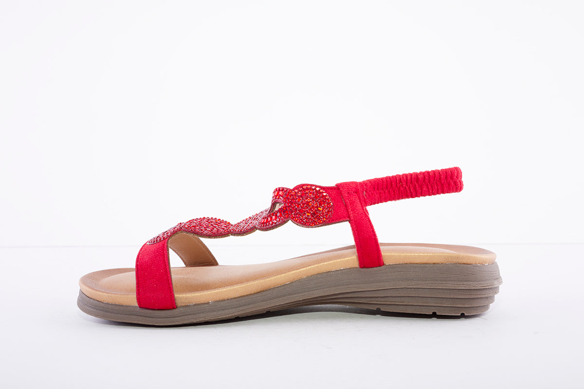 LUNAR - JLH111 Bondi Gemstone 'T' Bar Sandal Red