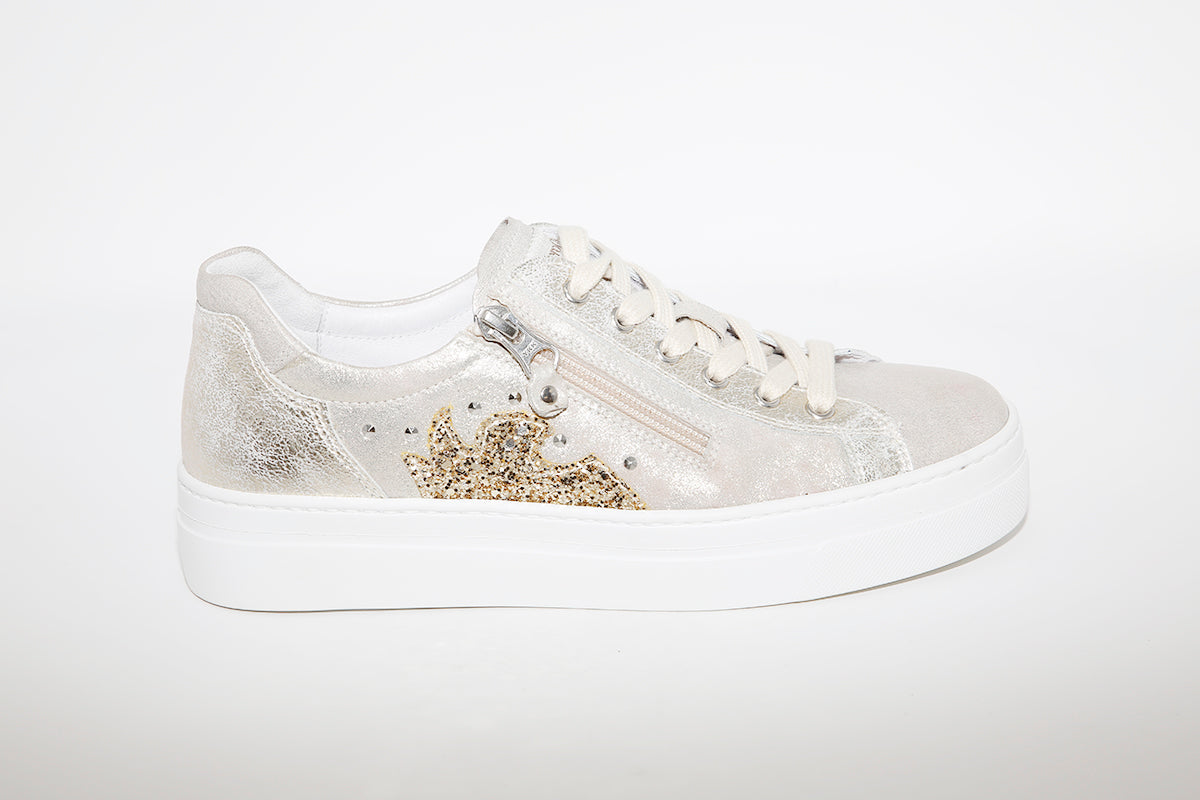 NeroGiardini - Laced Leather Sneakers - Beige/Gold