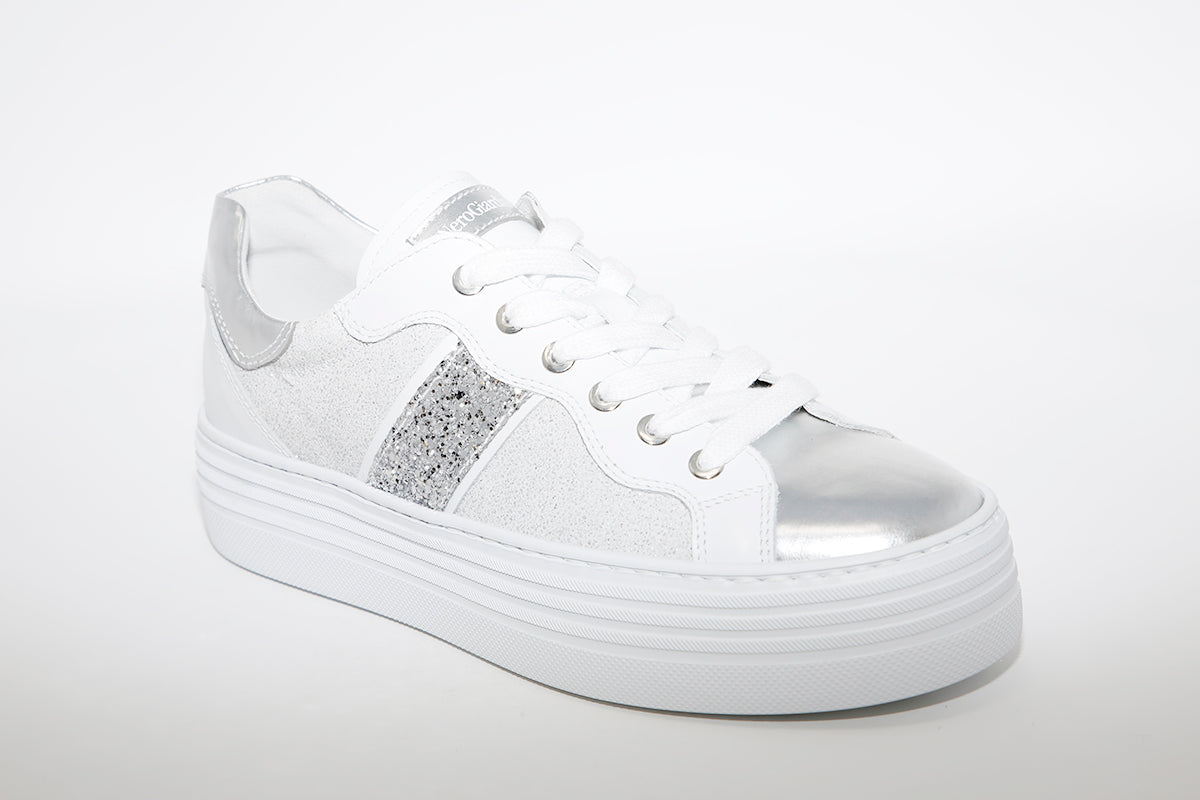 NeroGiardini - Platform Wedge Laced Sneakers - Silver