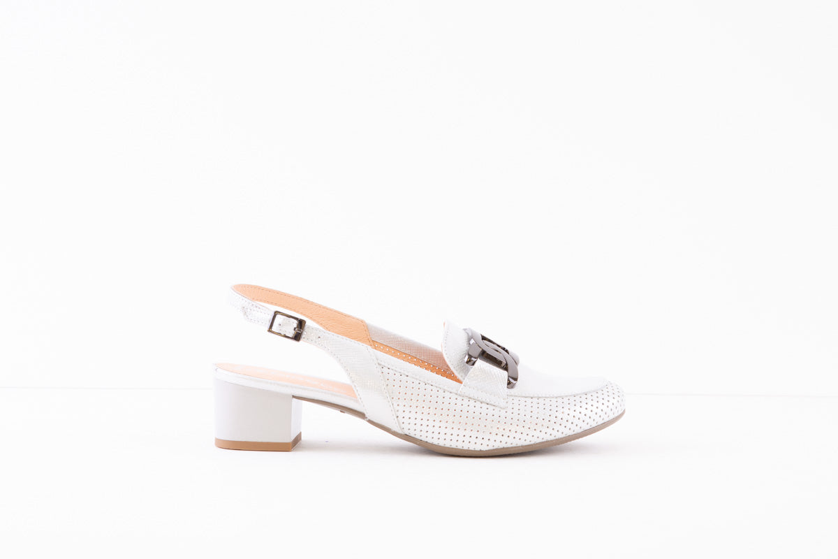 BIOECO - 3963 LOW HEEL SLING-BACK SHOE - SILVER