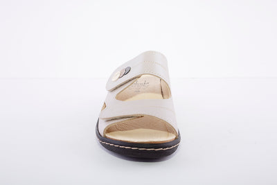 BELVIDA - LOW WEDGE VELCRO MULE - TAUPE/SILVER