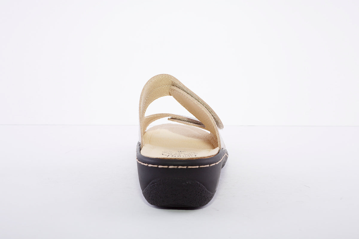 BELVIDA - LOW WEDGE VELCRO MULE - TAUPE/SILVER