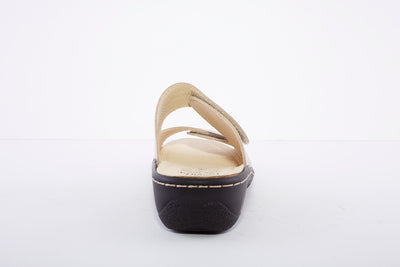 BELVIDA - LOW WEDGE VELCRO MULE - TAUPE/SILVER